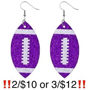 Faux Leather Purple Glitter Football Earrings